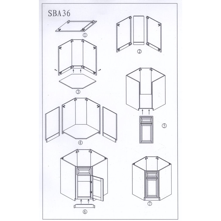 L&C 36 Inch Kitchen Corner Sink Base Shaker Style